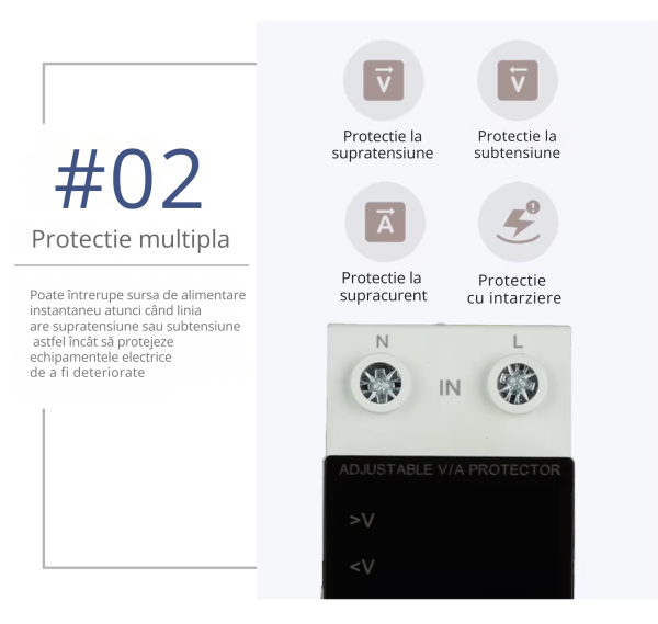 Releu digital de protectie tensiune monofazic 230v, reglabil si digital, ecran color, 63A