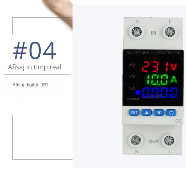 Releu digital de protectie tensiune monofazic 230v, reglabil si digital, ecran color, 63A