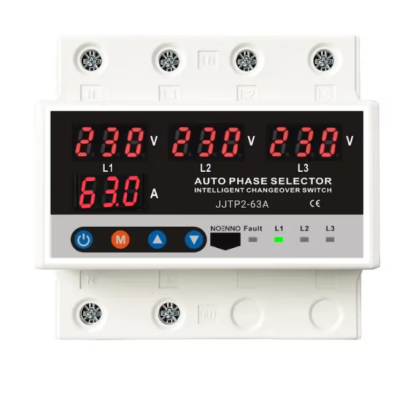 1 Releu comutator automat de faze si protectie integrata la supra si subtensiune, selector de faze, 63 A, 3P+N