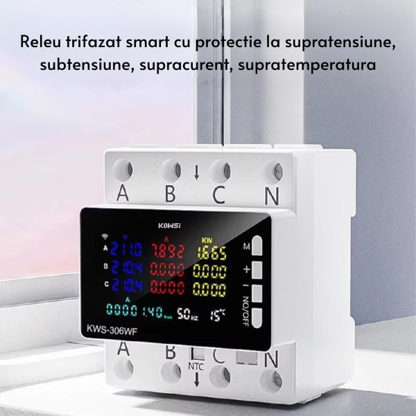 Releu trifazat smart de protectie supratensiune, suprasarcina si supracurent 3P+N, digital si – imagine 2 Releu trifazat smart de protectie supratensiune, suprasarcina si supracurent 3P+N, digital si color, senzor temperatura, recuperare manuala, 1-80A