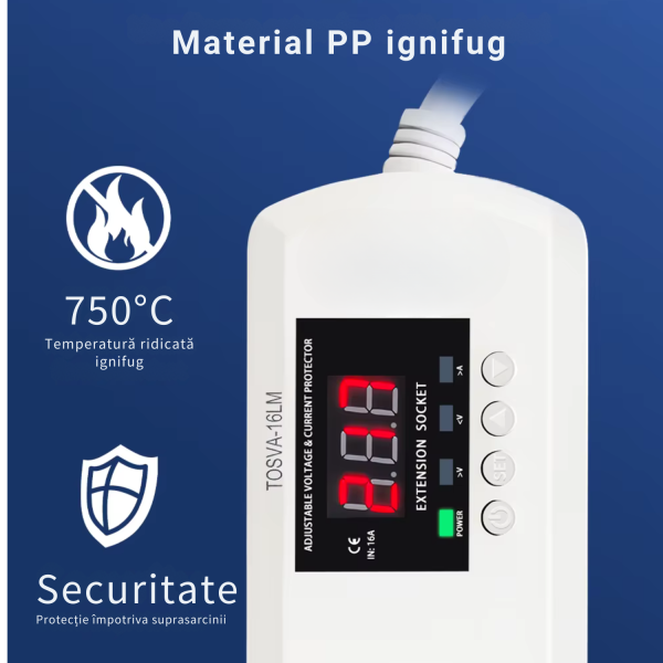 Prelungitor cu protectie tensiune si curent reglabil NOENNO, 16A, 3200W, afisaj digital, protectie completa