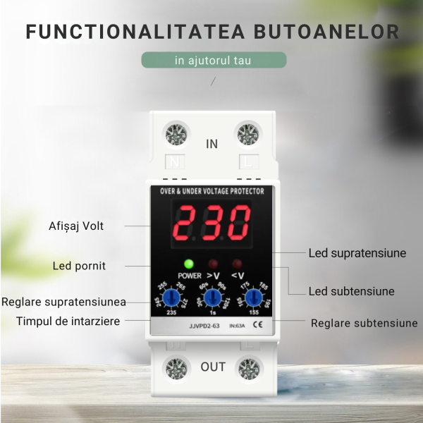 Releu de protectie tensiune si curent NOENNO, reglabil 63A, afisaj digital – imagine 2 Releu de protectie tensiune si curent NOENNO, reglabil 63A, afisaj digital