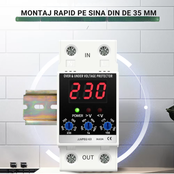 Releu de protectie tensiune si curent NOENNO, reglabil 63A, afisaj digital – imagine 3 Releu de protectie tensiune si curent NOENNO, reglabil 63A, afisaj digital
