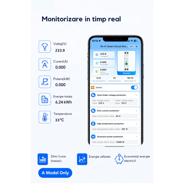 Releu smart, Wi-Fi, protectie supratensiune/subtensiune, contor energie, reglabil 1–63A NOENNO – imagine 2 Releu smart, Wi-Fi, protectie supratensiune/subtensiune, contor energie, reglabil 1–63A NOENNO