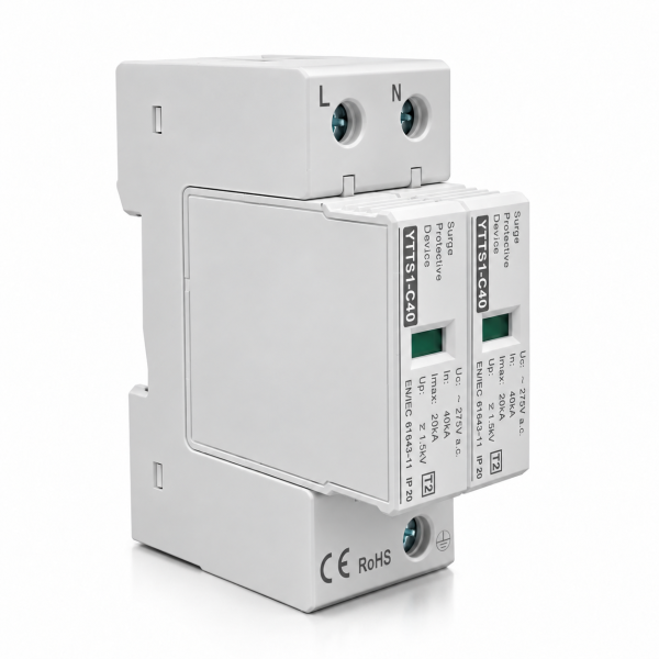 2 Descarcator supratensiune AC 1P+N, SPD tip 2, monofazat, 20KA - 40 KA, raspuns ≤25ns, Uc 275V