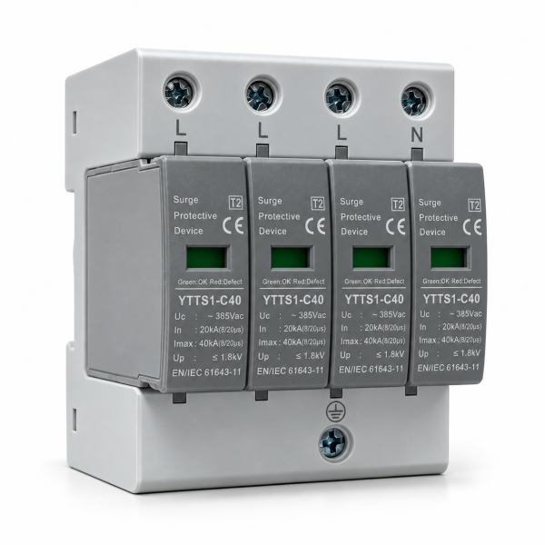 2, Descarcator supratensiune AC 3P+N, SPD tip 2, trifazat, 20KA - 40 KA, raspuns ≤25ns