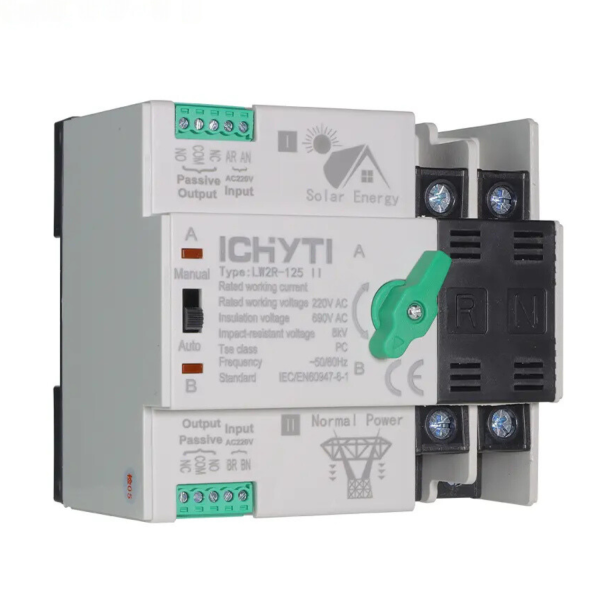 Comutator de transfer automat 63A de putere dubla monofazat neintrerupt pentru panouri – imagine 2 Comutator de transfer automat 63A de putere dubla monofazat neintrerupt pentru panouri fotovoltaice 2P 230V ATS