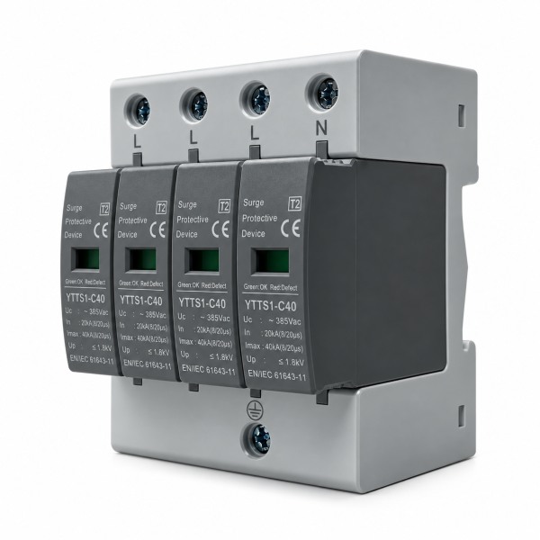3. Descarcator supratensiune AC 3P+N, SPD tip 2, trifazat, 20KA - 40 KA, raspuns ≤25ns