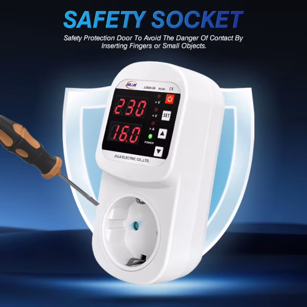 Priza cu protectie la supra/ subtensiune, afisaj digital, ajustabil, 220V 16A – imagine 2 Priza cu protectie la supra/ subtensiune, afisaj digital, ajustabil, 220V 16A