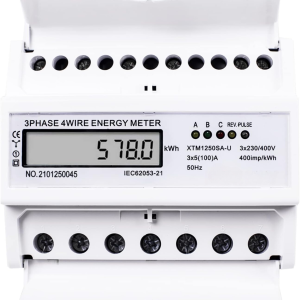 Contor trifazic de energie cu afisaj LCD, 100 A, 230V, 3 faze, alb