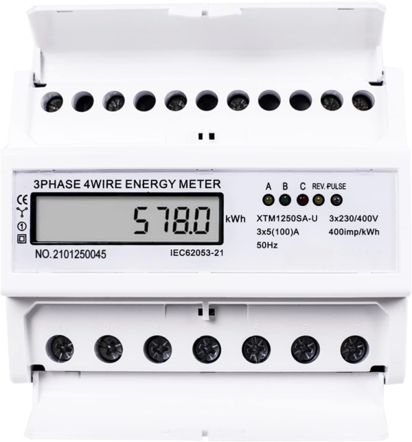 Contor trifazic de energie cu afisaj LCD, 100 A, 230V, 3 faze, Contor trifazic de energie cu afisaj LCD, 100 A, 230V, 3 faze, alb