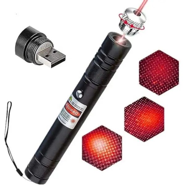 Jucarie interactiva pentru animale, laser pointer, lumina rosie, design portabil, USB, otel inoxidabil, negru