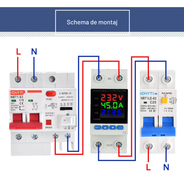 Releu digital de protectie tensiune monofazic 230v, reglabil si digital, ecran color, 63A