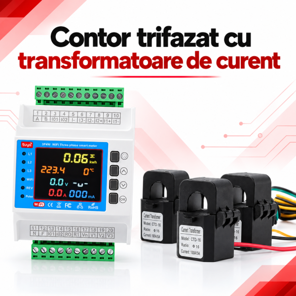 ChatGPT Image 25 sept. 2026, 10_57_09 Contor electric bidirectional WIFI trifazat 100A cu afisaj color si citire productie panouri fotovoltaice, protectii tensiune si curent, NOENNO