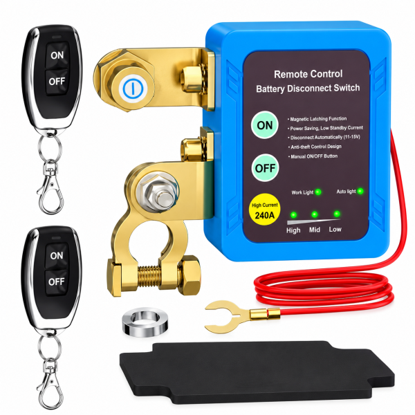 Intrerupator baterie auto cu telecomanda NOENNO, disjunctor antifurt 12V/24V, pana la 240A, control din telecomanda ON/OFF