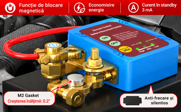Intrerupator baterie auto cu telecomanda NOENNO, disjunctor antifurt 12V/24V, pana la 240A, control din telecomanda ON/OFF