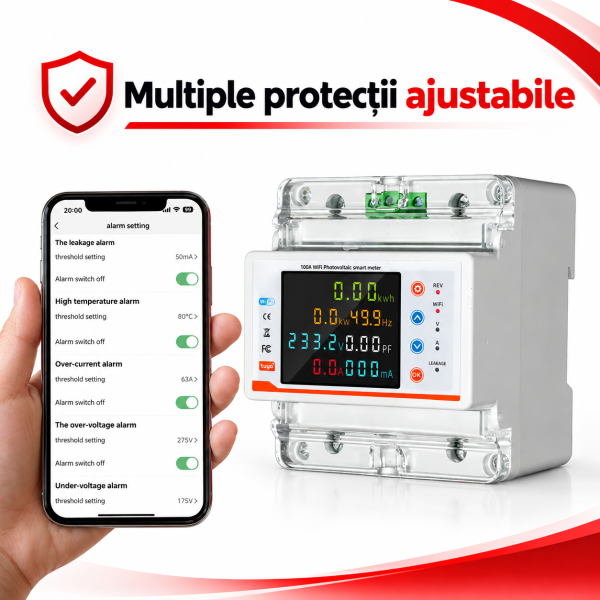 ChatGPT Image Sep 26, 2026, 03_59_09 PM Contor de energie Tuya Smart WiFi, releu de protectie supra/ subtensiune, monofazic bidirectional, protectie scurgeri tensiune reglabil 1-100A monitor energie de mare precizie, panouri fotovoltaice