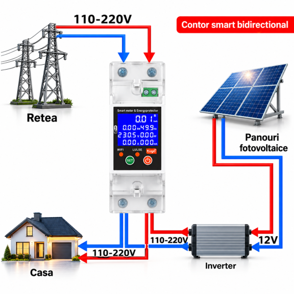 ChatGPT Image Sep 26, 2026, 05_30_45 PM Releu smart bidirectional NOENNO, 1-80A, protecție supra/subtensiune, automatizare panouri fotovoltaice