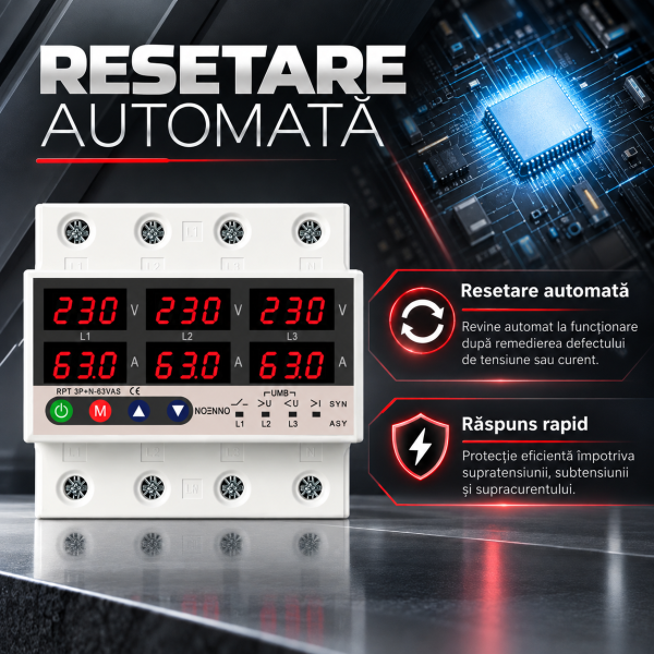 ChatGPT Image Sep 28, 2026, 05_16_18 PM Releu trifazic digital de protectie tensiune 380V, model SINCRON/ ASINCRON, reglabil si digital recuperare automata 1-63A