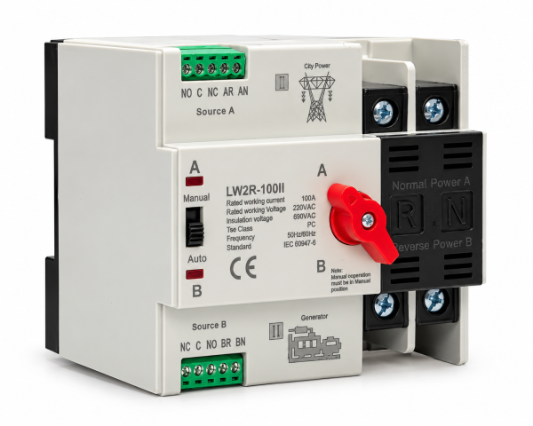 Comutator automat ATS LW2R-100II Comutator de transfer automat, monofazat, pentru retea-generator, ATS 1P+N, 100A