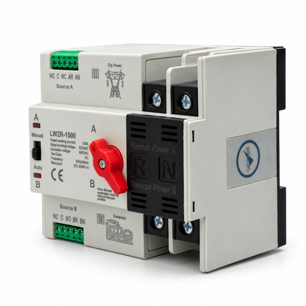 Comutator automat industrial LW2R-100II Comutator de transfer automat, monofazat, pentru retea-generator, ATS 1P+N, 100A