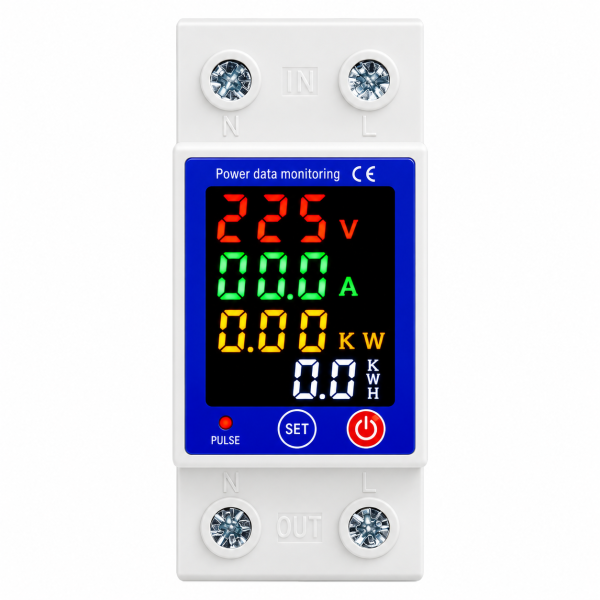 Releu monofazat si contor de energie cu afisaj color NOENNO, 230V/1-63A, reglabil, digital cu multiple protectii