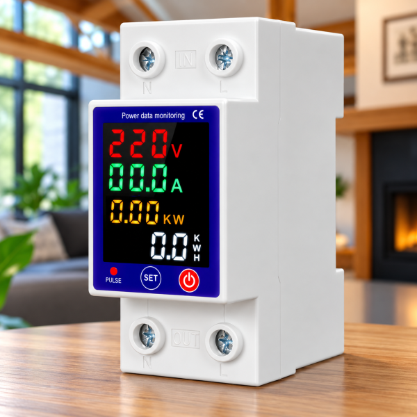 Releu monofazat si contor de energie cu afisaj color NOENNO, 230V/1-63A, reglabil, digital cu multiple protectii