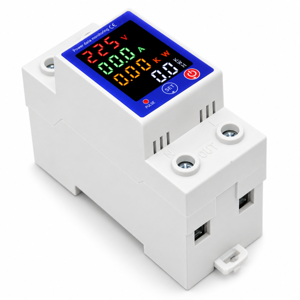 Releu monofazat si contor de energie cu afisaj color NOENNO, 230V/1-63A, reglabil, digital cu multiple protectii