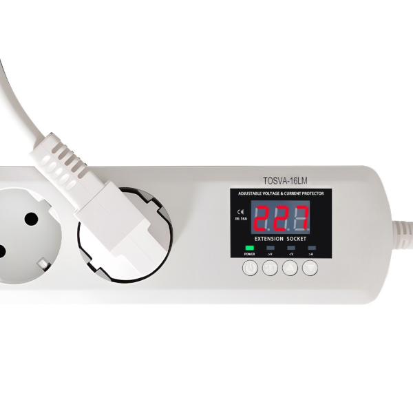 Prelungitor cu protectie tensiune si curent reglabil NOENNO, 16A, 3200W, afisaj digital, protectie completa