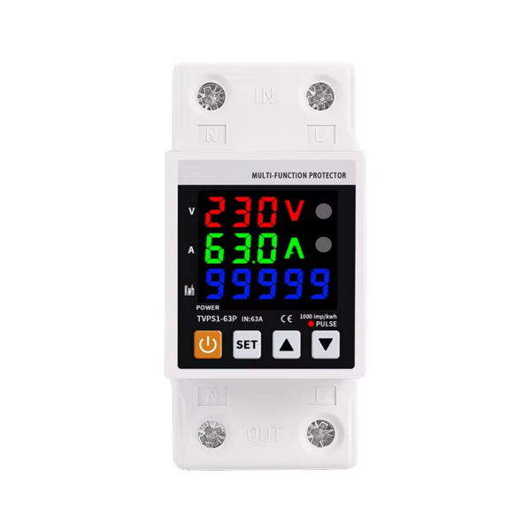 Design fără titlu Releu protector inteligent tensiune si curent cu contor energie kWh NOENNO, reglabil 63A, afisaj digital