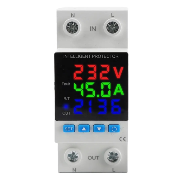 Releu digital de protectie tensiune monofazic 230v, reglabil si digital, ecran color, 63A