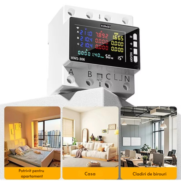 Design fără titlu (4) Releu trifazat smart de protectie supratensiune, suprasarcina si supracurent 3P+N, digital si color, senzor temperatura, recuperare manuala, 1-80A