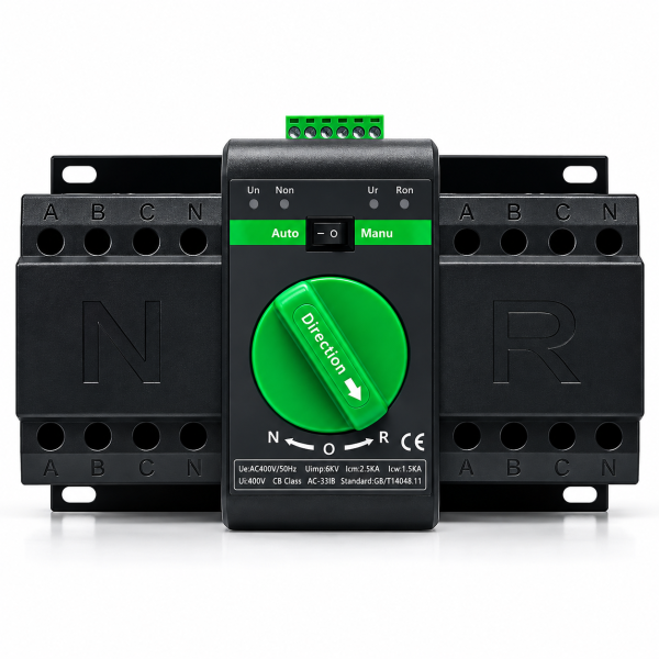 Întrerupător ATS automat negru cu control verde Comutator de transfer automat trifazic 4P retea sau sursa auxiliara ATS clasa PC 220V 63A negru