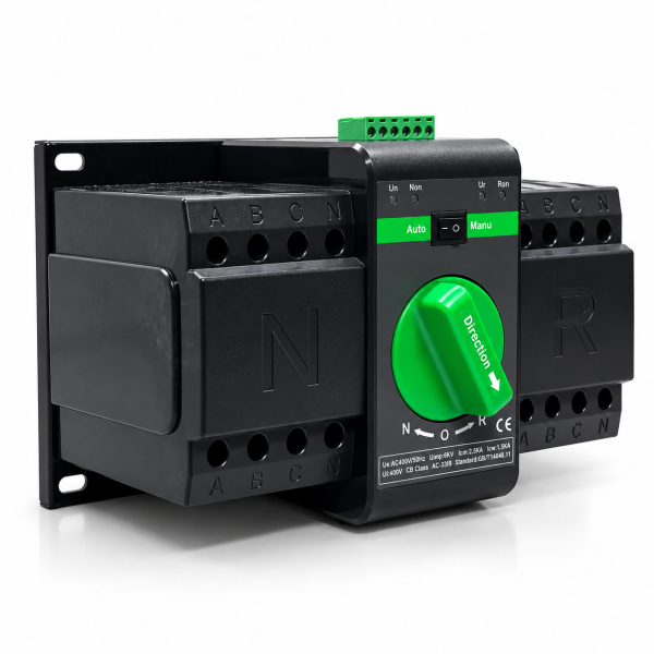 Întrerupător automat de transfer verde-negru Comutator de transfer automat trifazic 4P retea sau sursa auxiliara ATS clasa PC 220V 63A negru