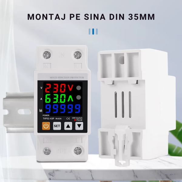 MULTI-FUNCTION PROTECTOR (2) Releu protector inteligent tensiune si curent cu contor energie kWh NOENNO, reglabil 63A, afisaj digital