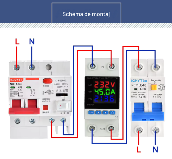 Releu digital de protectie tensiune monofazic 230v, reglabil si digital, ecran color, 63A