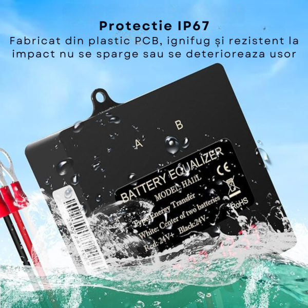 Egalizator baterii 24V, 2 x 12V, pentru panouri fotovoltaice cu afisaj LCD, – imagine 2 Egalizator baterii 24V, 2 x 12V, pentru panouri fotovoltaice cu afisaj LCD, protectie la polaritati, Negru