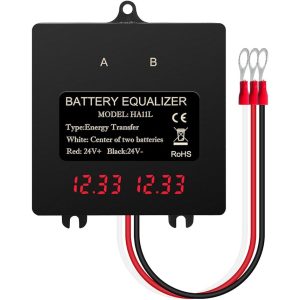 Egalizator baterii 24V, 2 x 12V, pentru panouri fotovoltaice cu afisaj LCD, protectie la polaritati, Negru